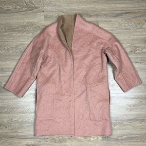 Vince Reversible Collarless Coat Beige Pink Wool Blend Overcoat Jacket